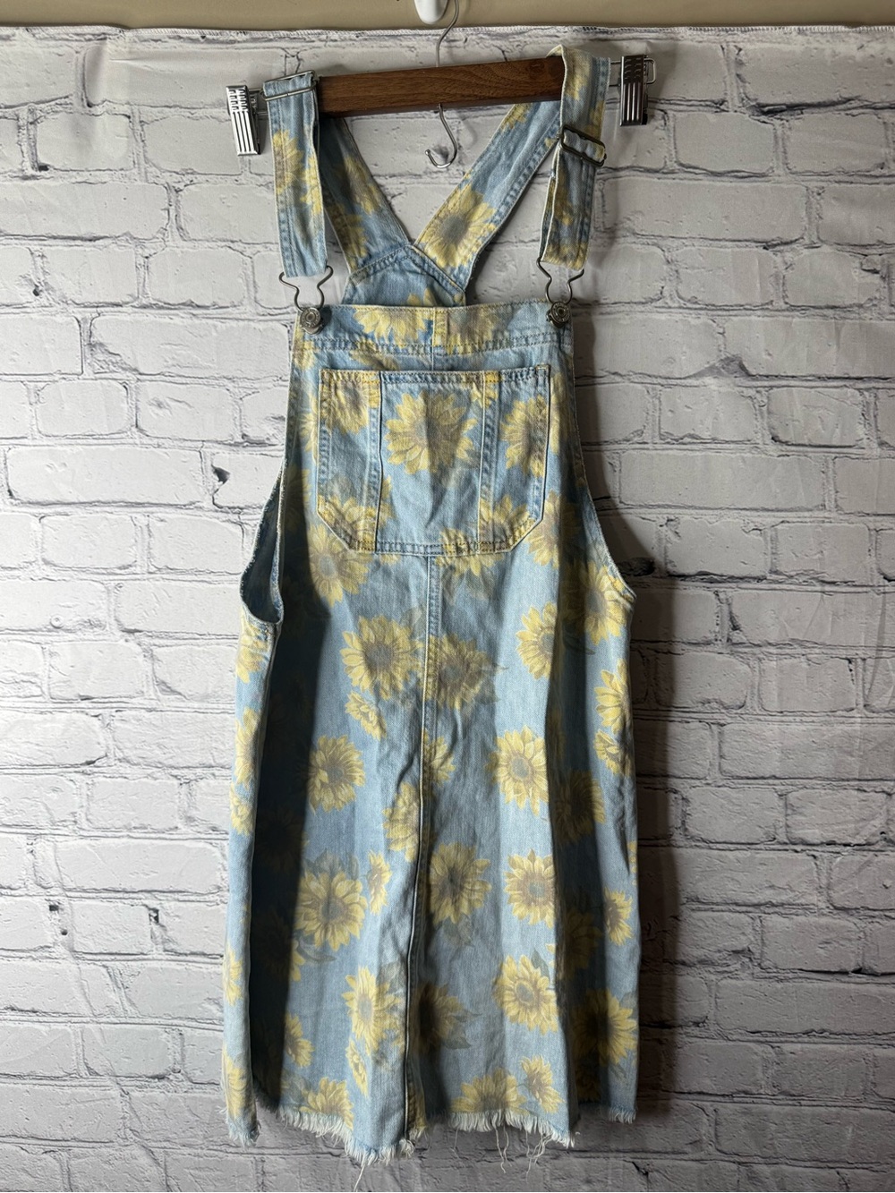American eagle Sunflower Denim Overall Dress - Light Blue & Yellow small